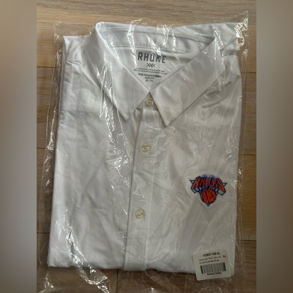 Rhone White Casual Button Down Shirt with Embroidered Logo. “Commuter shirt “